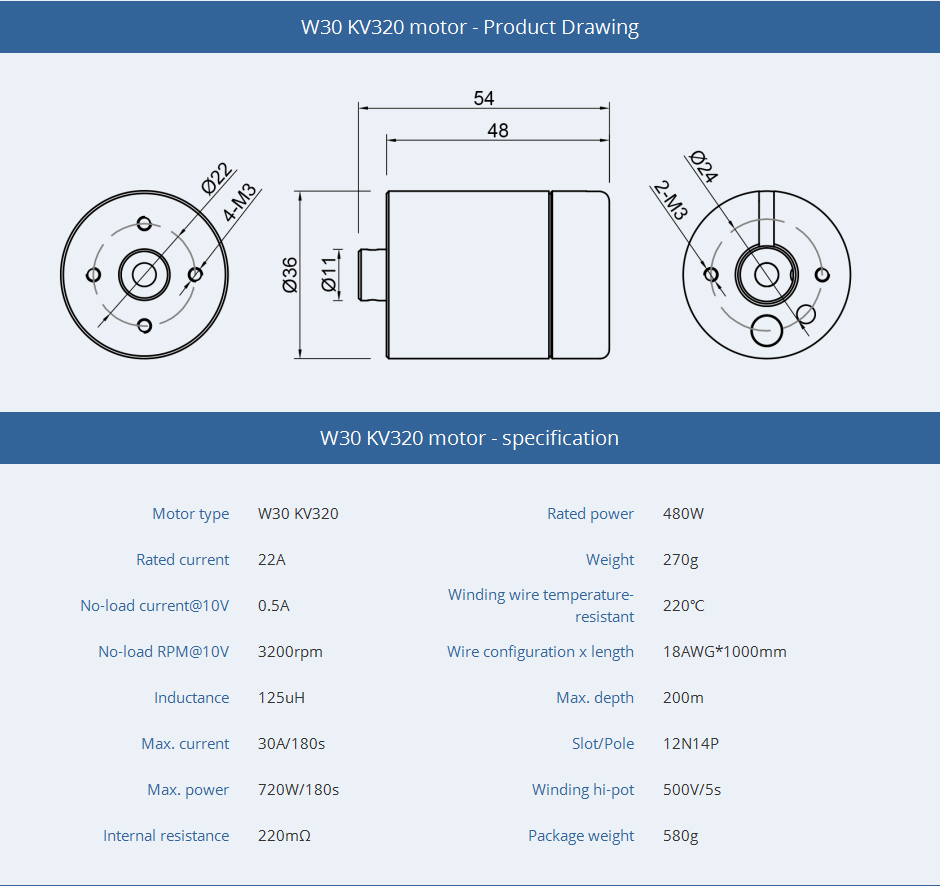 W30 KV320 motor- Product Drawing