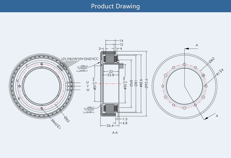 RO80 Frameless Outrunner Torque Motor -Product Drawing