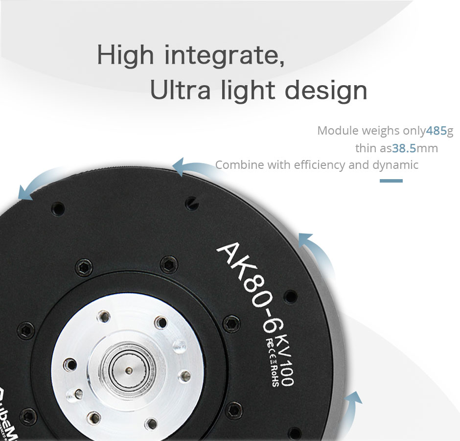 AK80-6 KV100 Robotic Actuator - 485g, 6:1 Ratio, 6Nm Torque