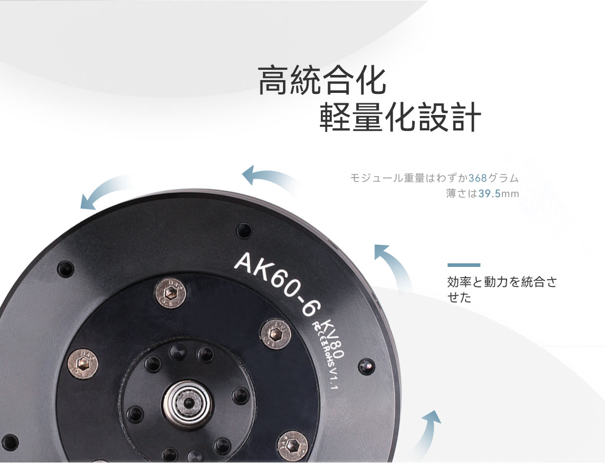 AK60-6 V1.1 KV140 ロボットアクチュエータ - 368g 420rpm定格